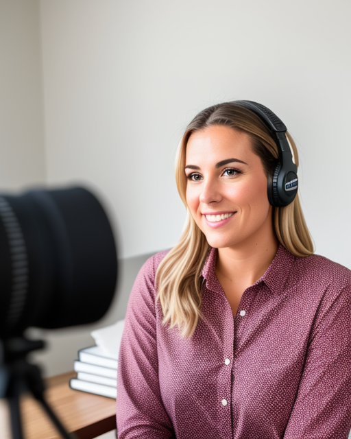 woman from Dreamstarters Publishing in front of camera and wearing headphones